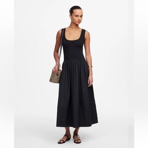Madewell black mixed poplin cotton scoopneck maxi dress size L new